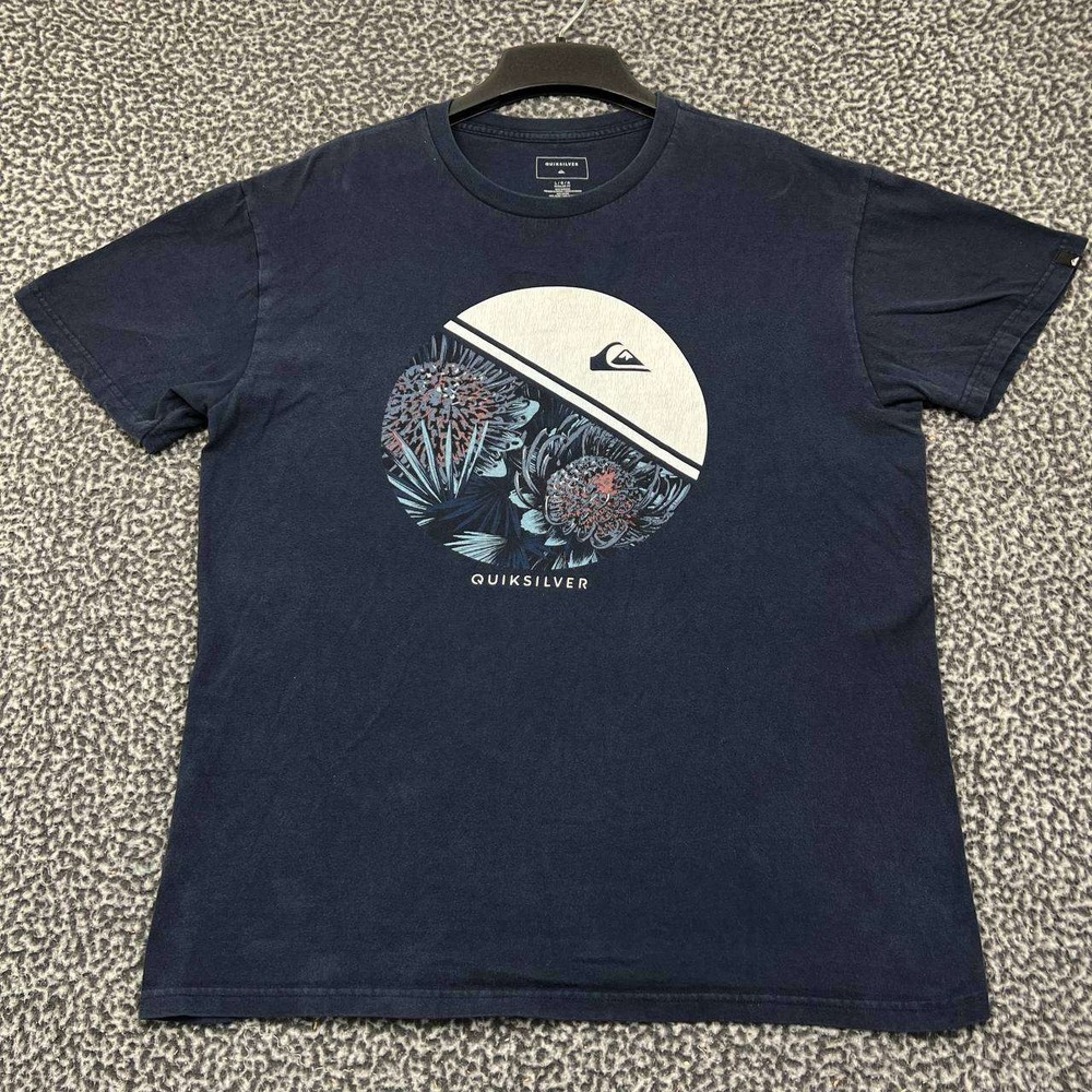 Quiksilver Shirt Men Large Black Regular Fit Short Sleeve Crew Neck Cotton L